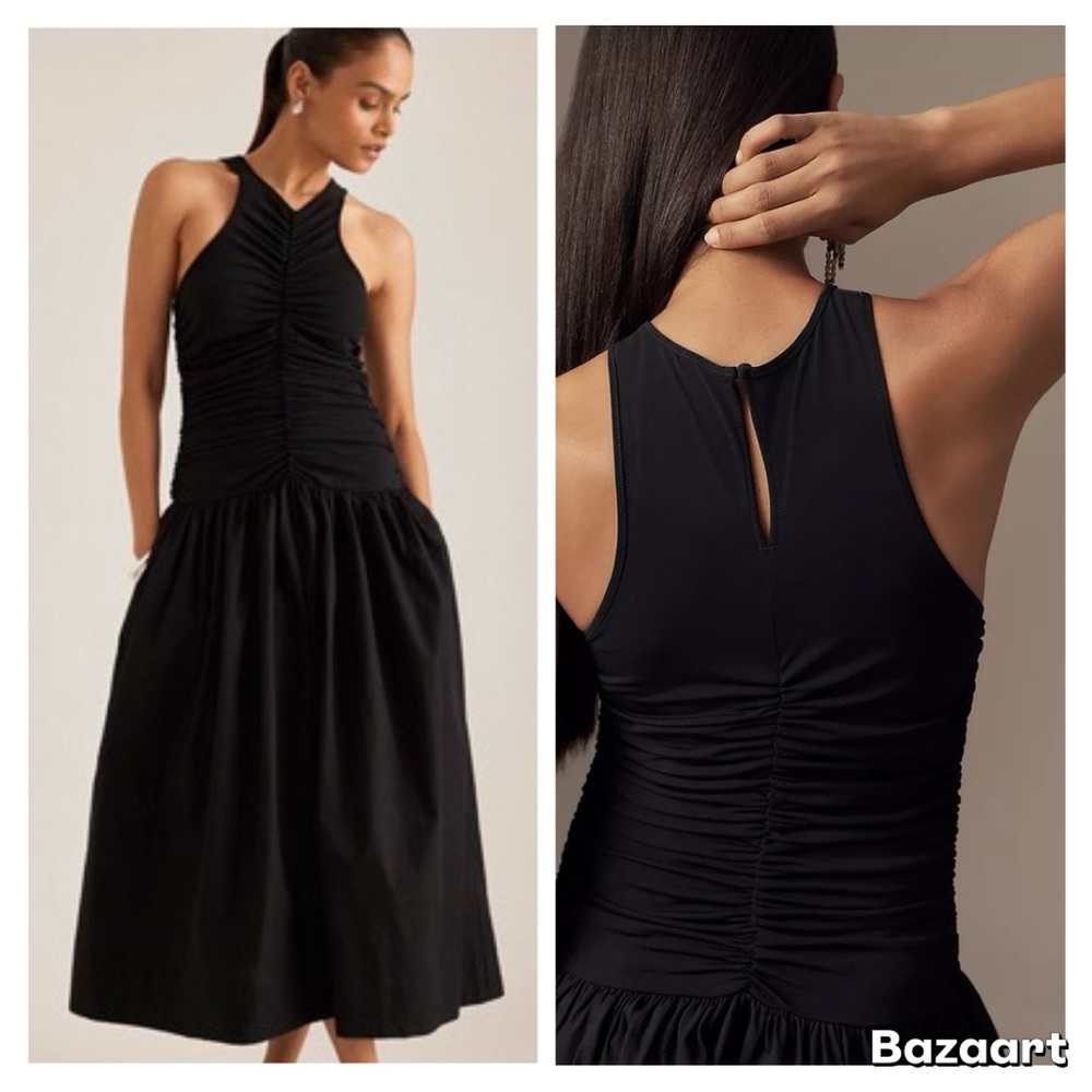 By Anthropologie Twofer Halter Drop-Waist Midi Dress Sz M - Picture 14 of 14